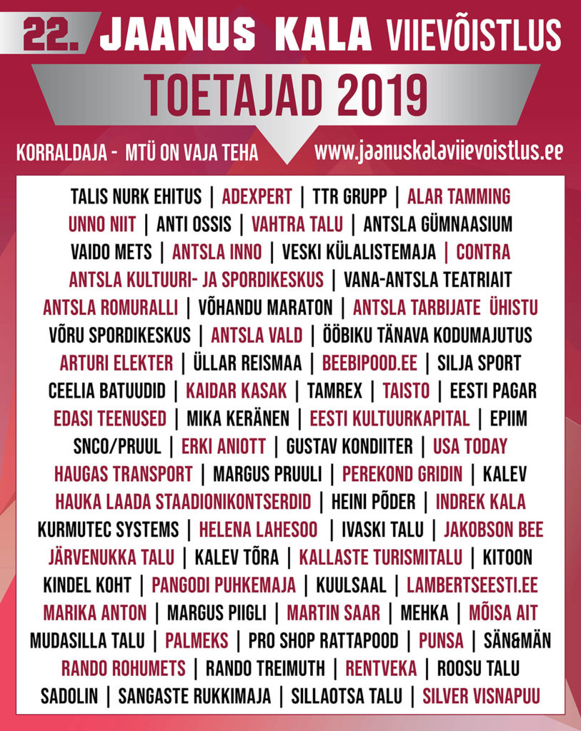Jaanus Kala viievõistluse toetajad 2019